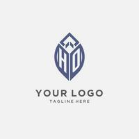 HO logo with leaf shape, clean and modern monogram initial logo design vector
