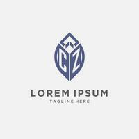CZ logo with leaf shape, clean and modern monogram initial logo design vector