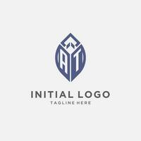 AT logo with leaf shape, clean and modern monogram initial logo design vector