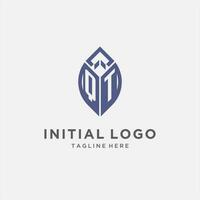 QT logo with leaf shape, clean and modern monogram initial logo design vector