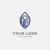 YO logo with leaf shape, clean and modern monogram initial logo design vector