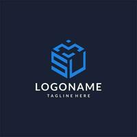 SU logo hexagon designs, best monogram initial logo with hexagonal shape design ideas vector