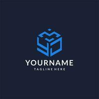 YJ logo hexagon designs, best monogram initial logo with hexagonal shape design ideas vector