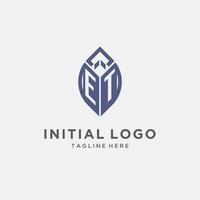 ET logo with leaf shape, clean and modern monogram initial logo design vector