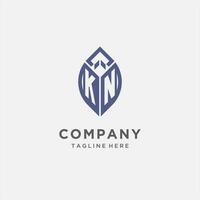 KN logo with leaf shape, clean and modern monogram initial logo design vector