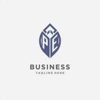PE logo with leaf shape, clean and modern monogram initial logo design vector