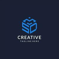 SD logo hexagon designs, best monogram initial logo with hexagonal shape design ideas vector