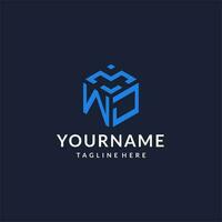 WJ logo hexagon designs, best monogram initial logo with hexagonal shape design ideas vector