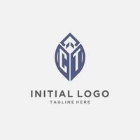 CT logo with leaf shape, clean and modern monogram initial logo design vector