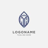 MH logo with leaf shape, clean and modern monogram initial logo design vector