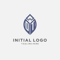 OT logo with leaf shape, clean and modern monogram initial logo design vector