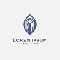 RM logo with leaf shape, clean and modern monogram initial logo design vector