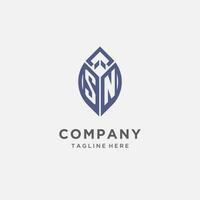 SN logo with leaf shape, clean and modern monogram initial logo design vector