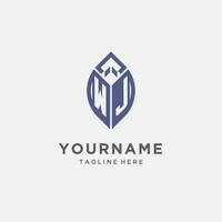 WJ logo with leaf shape, clean and modern monogram initial logo design vector