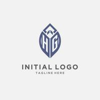 HG logo with leaf shape, clean and modern monogram initial logo design vector