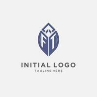 FT logo with leaf shape, clean and modern monogram initial logo design vector
