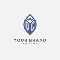 QC logo with leaf shape, clean and modern monogram initial logo design vector
