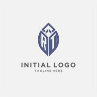 RT logo with leaf shape, clean and modern monogram initial logo design vector