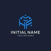 HF logo hexagon designs, best monogram initial logo with hexagonal shape design ideas vector