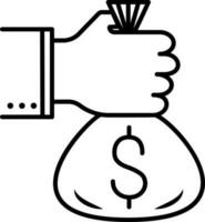 a bag of money in the hands icon vector illustration