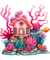 Underwater House Watercolor Clipart png