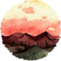 puesta de sol montaña acuarela clipart ai generativo png