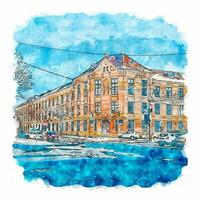 Architecture Romania Watercolor sketch hand drawn illustration vector