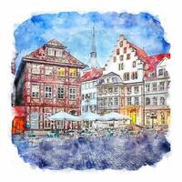 Hildesheim Germany Watercolor sketch hand drawn illustration vector