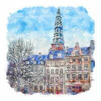 Copenhagen Denmark Watercolor sketch hand drawn illustration vector