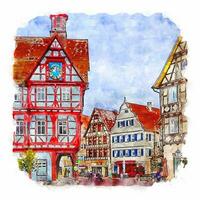 Bad Urach Germany Watercolor sketch hand drawn illustration vector