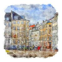 Copenhagen Denmark Watercolor sketch hand drawn illustration vector