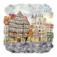 Hildesheim Germany Watercolor sketch hand drawn illustration vector