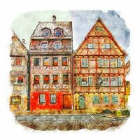 Architecture Germany Watercolor sketch hand drawn illustration vector