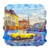 Cluj Napoca Romania Watercolor sketch hand drawn illustration vector