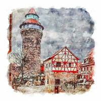 Nurnberg Germany Watercolor sketch hand drawn illustration vector