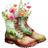 Leder Blume Stiefel Aquarell ai generativ png