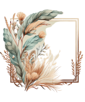 Pampas Grass Rectangle Frame Watercolor png