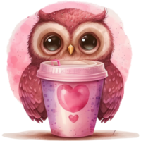 Pink Owl Valentine Watercolor png