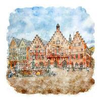 Frankfurt Germany Watercolor sketch hand drawn illustration vector