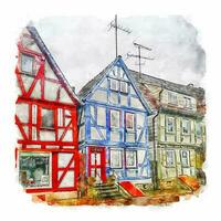 Architecture Germany Watercolor sketch hand drawn illustration vector