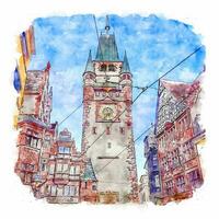 Freiburg Germany Watercolor sketch hand drawn illustration vector