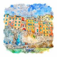 Liguria Italy Watercolor sketch hand drawn illustration vector