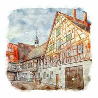 Architecture Germany Watercolor sketch hand drawn illustration vector