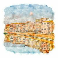 City Pisa Italy Watercolor sketch hand drawn illustration vector