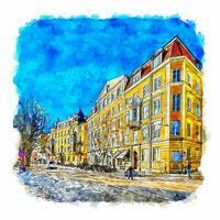 arquitectura Suecia acuarela bosquejo mano dibujado ilustración vector