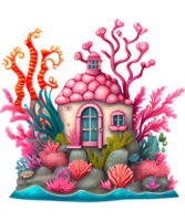 Underwater House Watercolor Clipart png