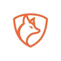 Fox animal with shield line simple logo vector