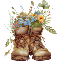 Blume Leder Stiefel Aquarell ai generativ png