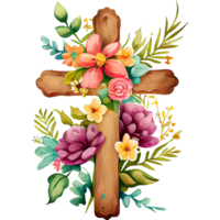 kruis bloemen waterverf clip art ai generatief png