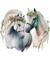 Pareja blanco caballo acuarela ai generativo png